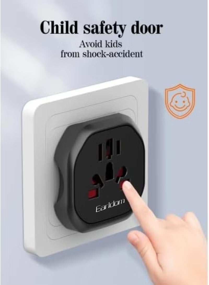 Earldom SC26UK Universal Travel Adapter Power Strip – 4-in-1 International Plug Converter (UK/US/EU/AU), 2500W Surge-Protected Multi Socket, Compact Child-Safe Travel Charger for Global Travel - Image 4